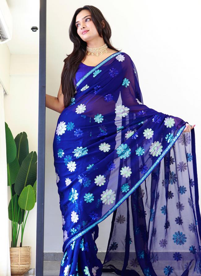 Faux Georgette Blue Party Wear Sequence Work Saree